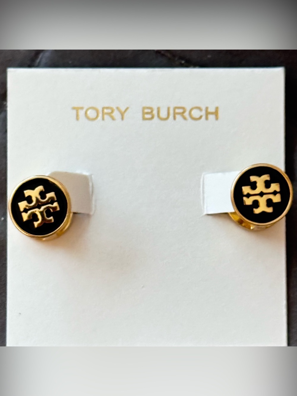 NWT Tory Burch Reversible Gold Tone Double T Logo Pavé & Black Enamel Huggie
